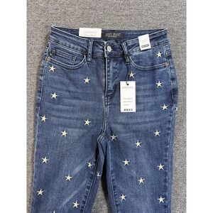 Judy Blue Jeans Womens 3/26 Blue High Waist Star Embroidered Skinny Raw Hem